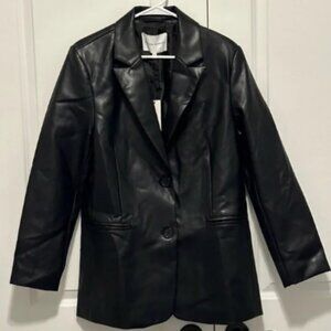 REBECCA MINKOFF Black Faux Leather Oversized Jacket Size M NWT